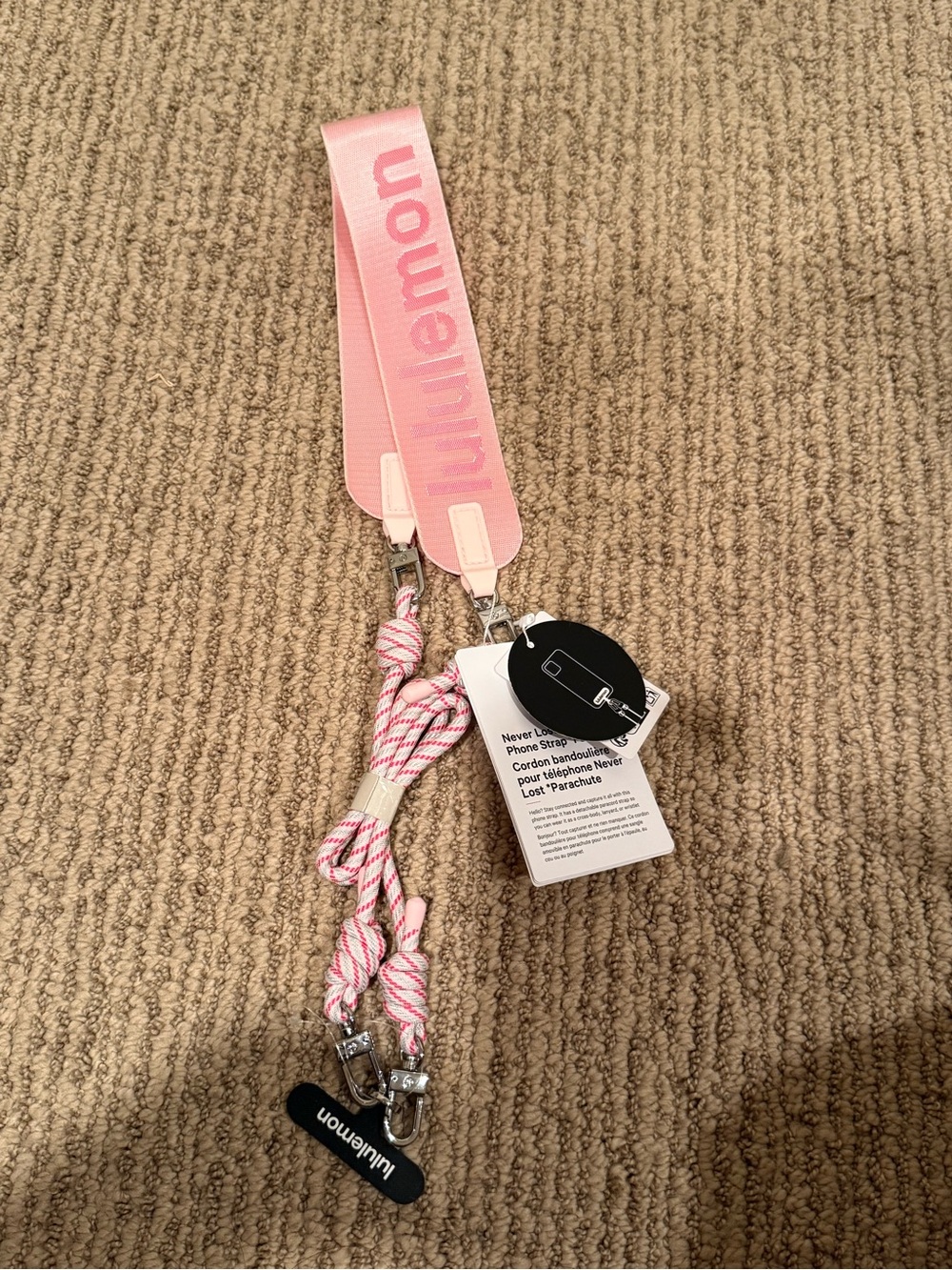 NWT lululemon Pink Never Lost Crossbody Phone Strap Paracord